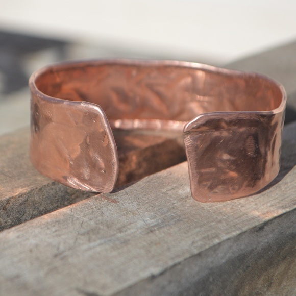 Mens Copper Embossed Cuff Bracelet Rustic Mans Man - Picture 7 of 8